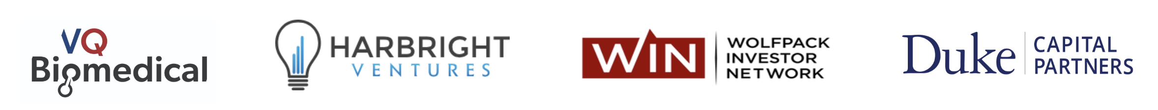 logos of VQ biomedical, harbright ventures, WIN, and DCP in a row